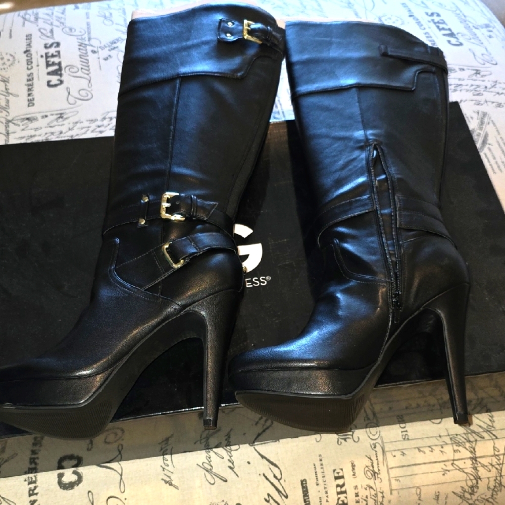 Black High Heel Alomnd Toe Never Worn Boots